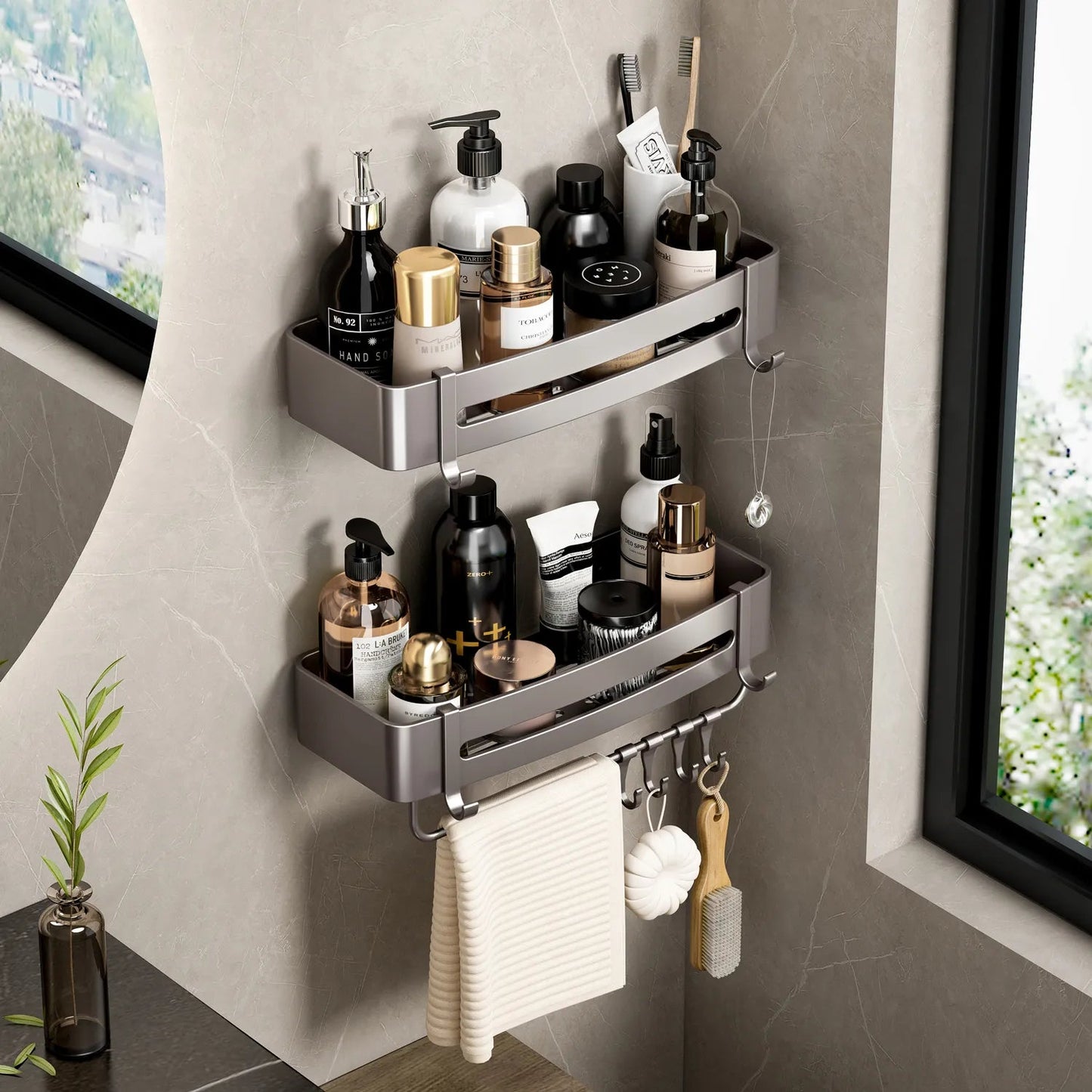 Shelf No Drilling Aluminum Above The Toilet Wall Mounted Bathroom Organizer Shampoo Storage Rack Bathroom Kitchen Accessories