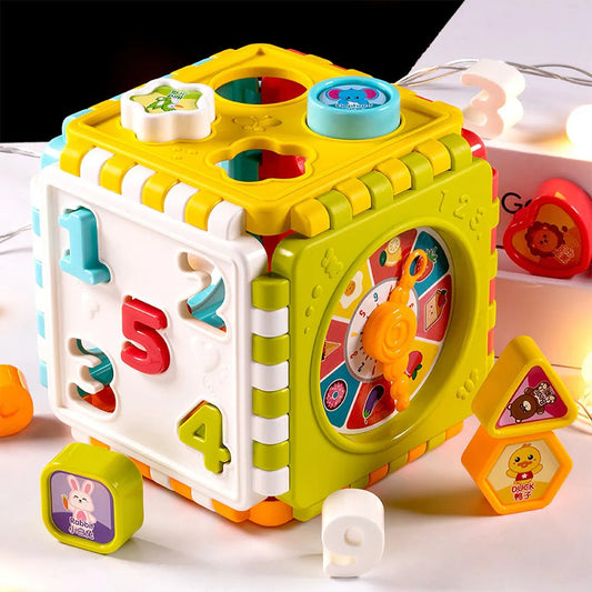 Puzzle Block Toy Shape-Matching Hexahedron with Number Graphics for Babies