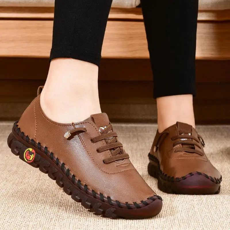 Women's Sneakers Loafers Shoes for Women Platform Lace Up Pu Leather Flat Slip-On Sewing Comfort Casual Mom Shoe Mujer Zapatos