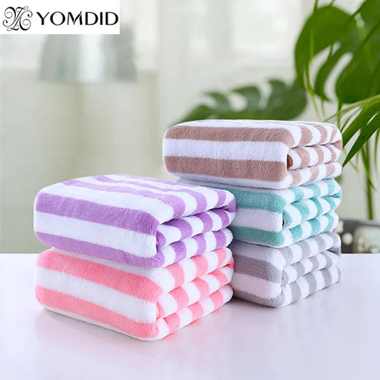 YOMDID 35x75cm Bath Towel Coral Fleece Striped Adult Household Textiles Bathroom Soft Woman Girl's Sauna Spa Absorbent Towel