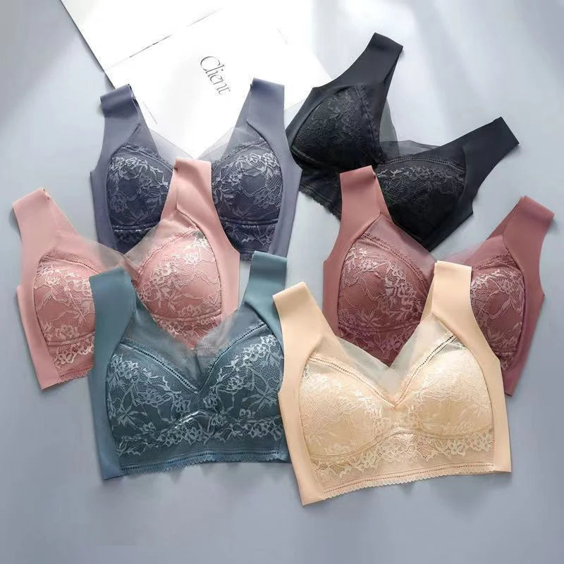 Lace Bras for Women: Full Cup, Solid Color, V-Neck, Seamless, Push Up, Breathable Lingeri