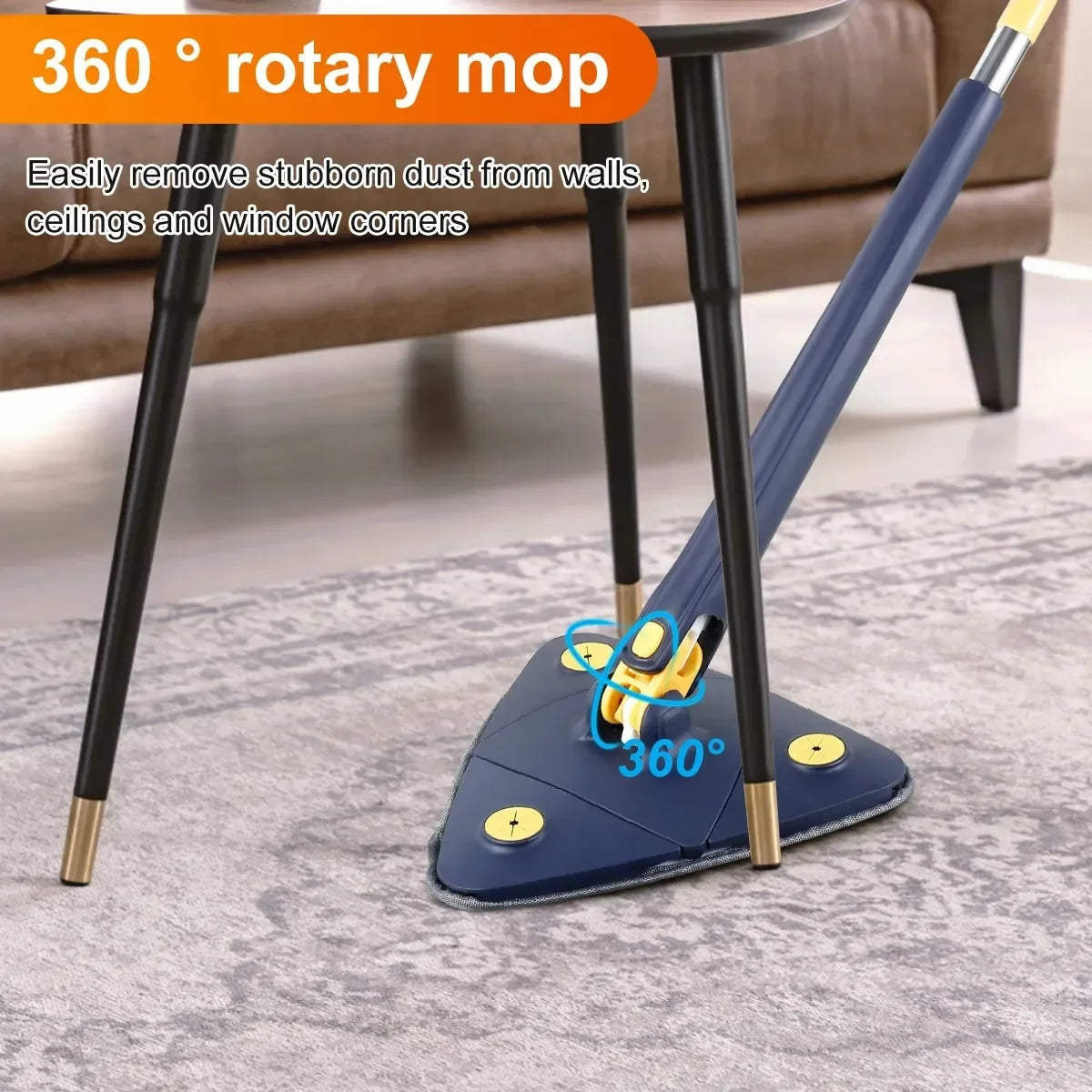 Triangle 360 Mop: Telescopic Ceiling Brush for Tiles and Walls, Self-draining