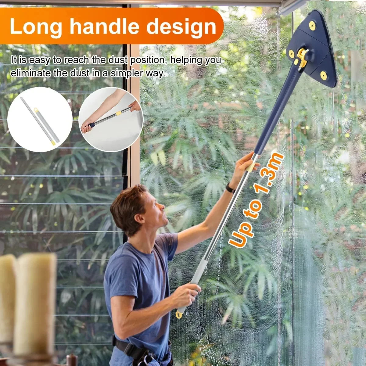 Triangle 360 Mop: Telescopic Ceiling Brush for Tiles and Walls, Self-draining