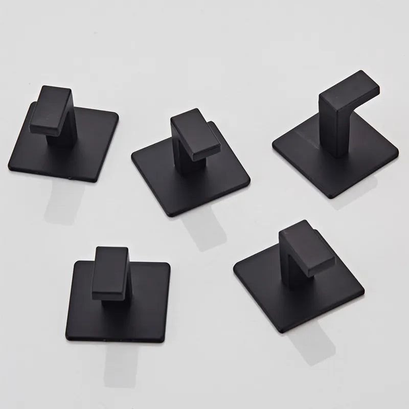 Black Self-Adhesive Wall Hooks, 3/4pcs, for Keys, Clothes, Robes, Towels, Bathroom Accessories