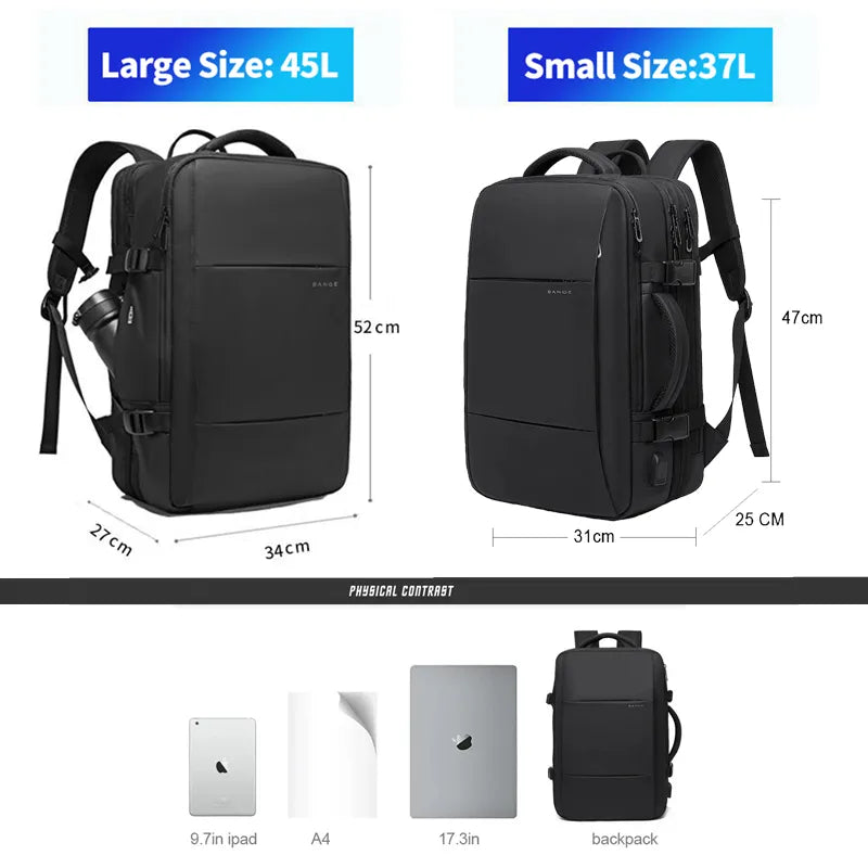 BANGE Travel Backpack - Men's Business and School Expandable USB Bag - Large 17.3" Laptop Capacity - Waterproof and Fashionable Backpack"