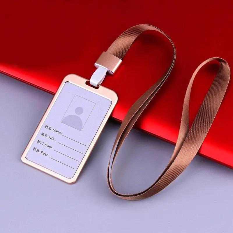 Fashion Card Cover for Women: Aluminum Alloy, Business and Work Card Holders, ID Badge with Lanyard, Metal Case.