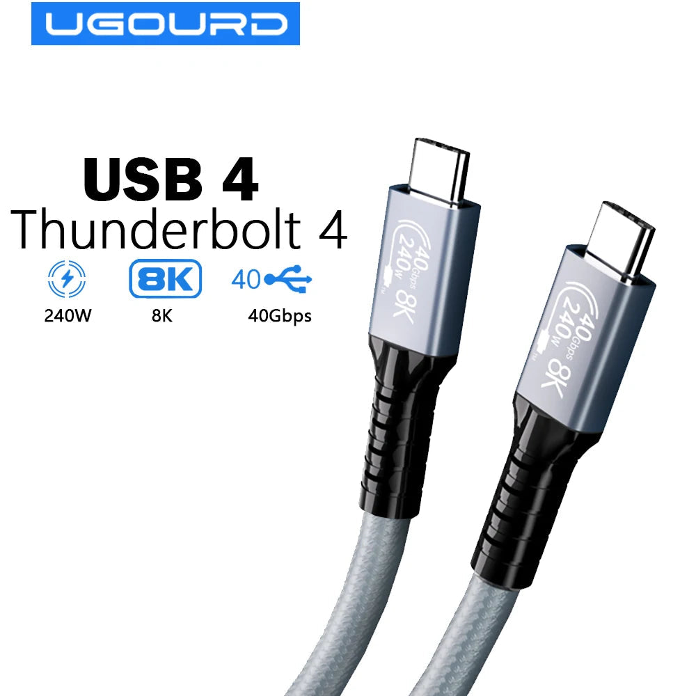 UGOURD USB4 Cable 40Gbps 240W Thunderbolt 4 Type C Fast Charging Cable Thunderbolt3 USB C to C Data Transfer  Cable For eGPU 2m