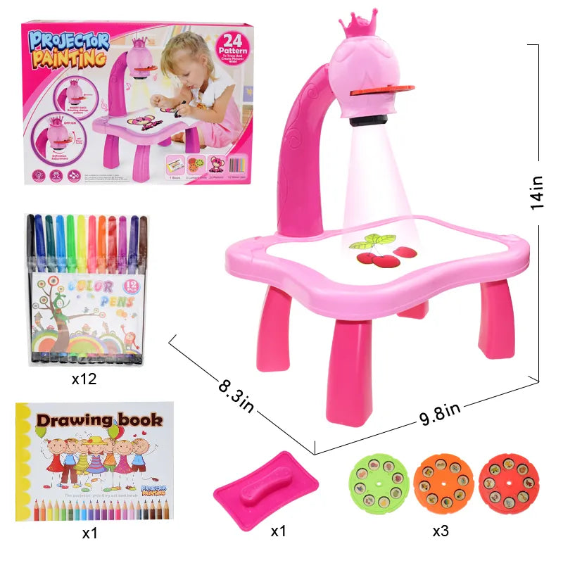 Children's Projector Drawing Table Toy with Arts and Crafts Tools for Educational Painting and Learning, Ideal for Girls