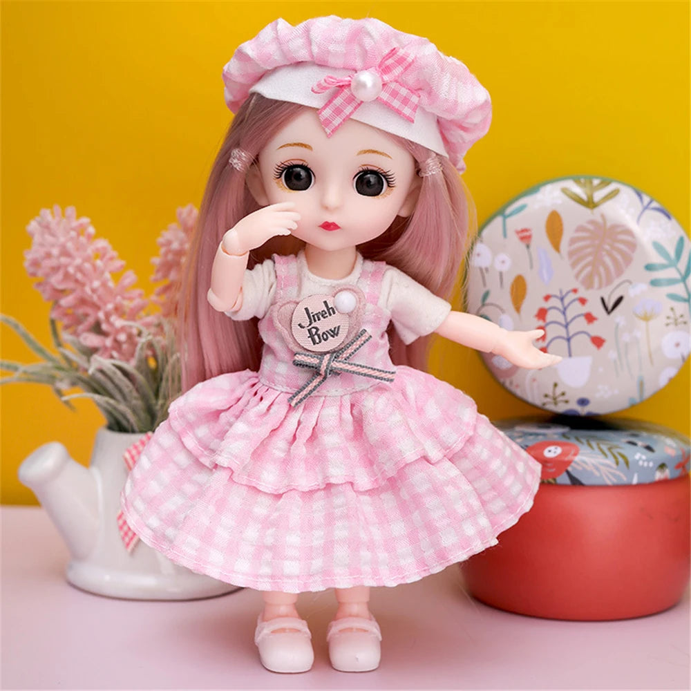 Scale 1:12 16cm Princess BJD Doll with Clothes and Shoes Movable 13 Joints Cute Sweet Face Lolita Girl Gift Child Toys for Kids