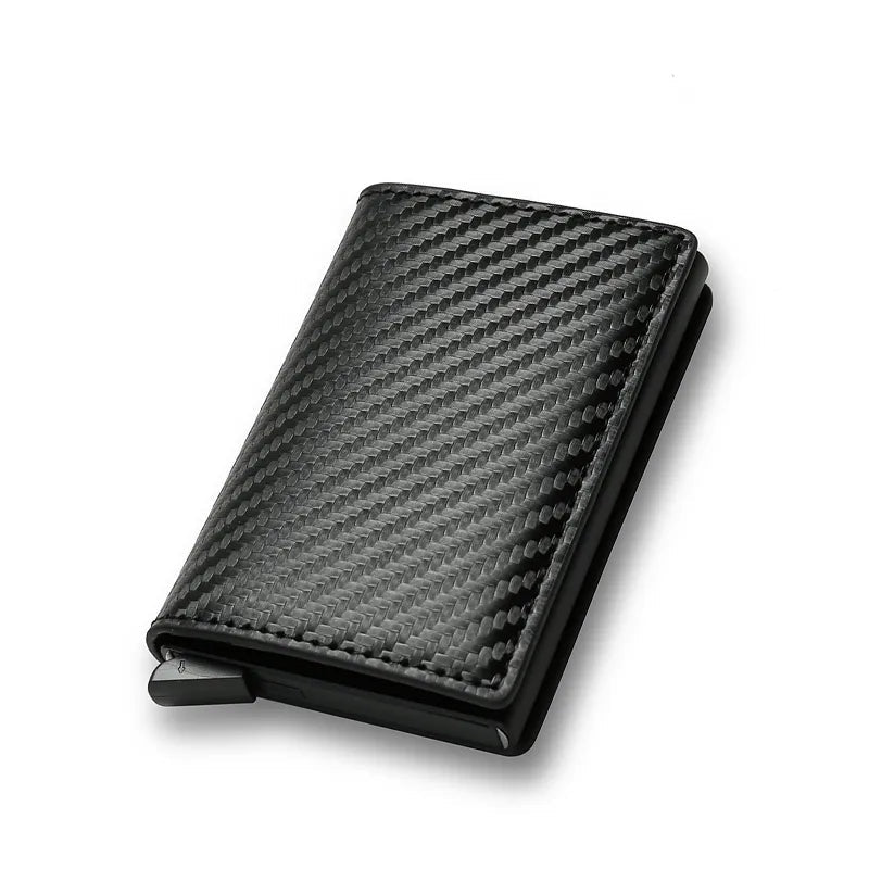 Carbon Fiber Slim Aluminum Men Wallet ID Credit Card Holder Mini RFID Wallet Automatic Pop up Bank Card Case Black Vallet