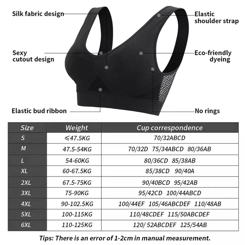 Seamless Mesh Sports Bras for Women - Fitness, Gym, Running, Yoga - Shockproof, Wireless, Breathable - Plus Size up to 6XL