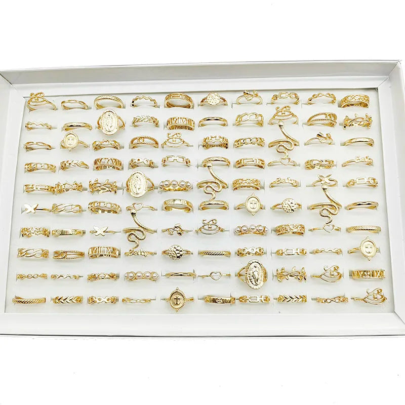 30pc/Lot Gold Color Finger Rings For Girls New Love Snake Animal Butterfly Cutout Star Pearl Thin Joint Ring Party Jewelry Women