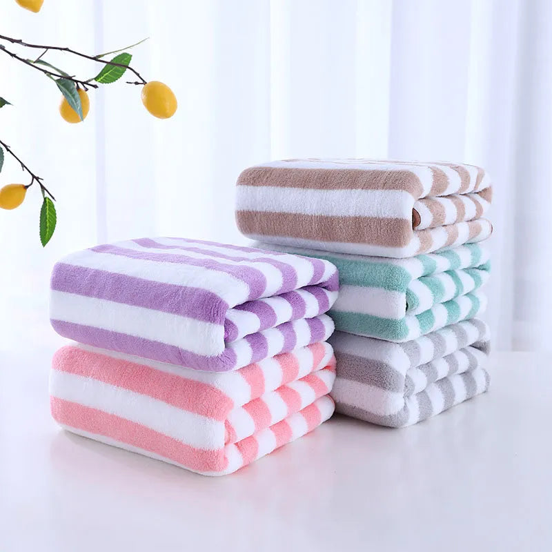 YOMDID 35x75cm Bath Towel Coral Fleece Striped Adult Household Textiles Bathroom Soft Woman Girl's Sauna Spa Absorbent Towel