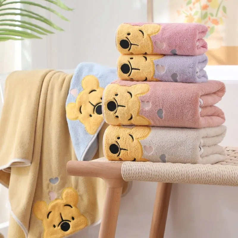 Thick Coral Velvet Cartoon Bath Towel Set with Embroidered Winnie the Pooh