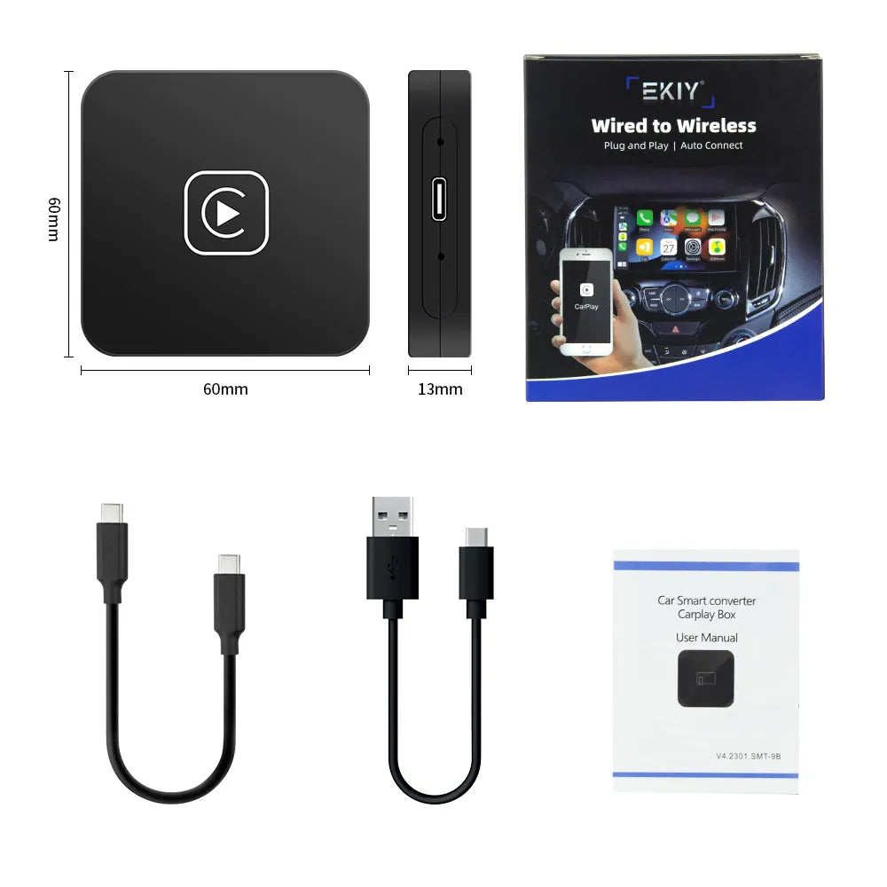 EKIY Wired to Wireless Carplay for Toyota Mazda Nissan Camry Suzuki Subaru Citroen Audi Mercedes Kia Ford Opel IOS15 Spotify BT