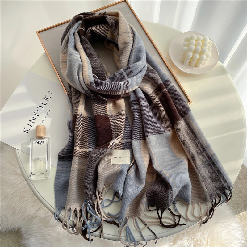 Thick Warm Winter Scarf Design Print Women Cashmere Pashmina Shawl Lady Wrap Tassel Scarves Knitted Men Foulard Blanket