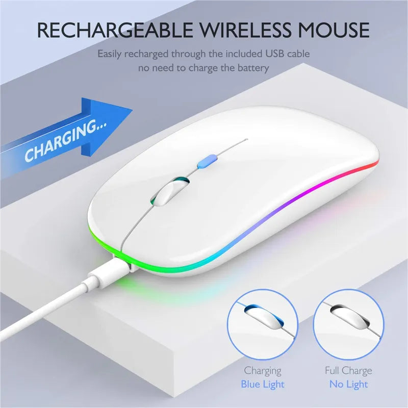 LED Wireless Mouse USB Rechargeable Bluetooth-compatible RGB Mouse Silent Ergonomic Mouse With Backlight For Laptop PC ipad