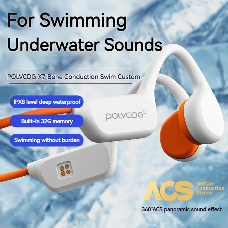 POLVCDG Bone Conduction Headset X7 IPX8 32GB Memory 5.3 Bluetooth Wireless Headset with microphone Waterproof Swimming 2023new