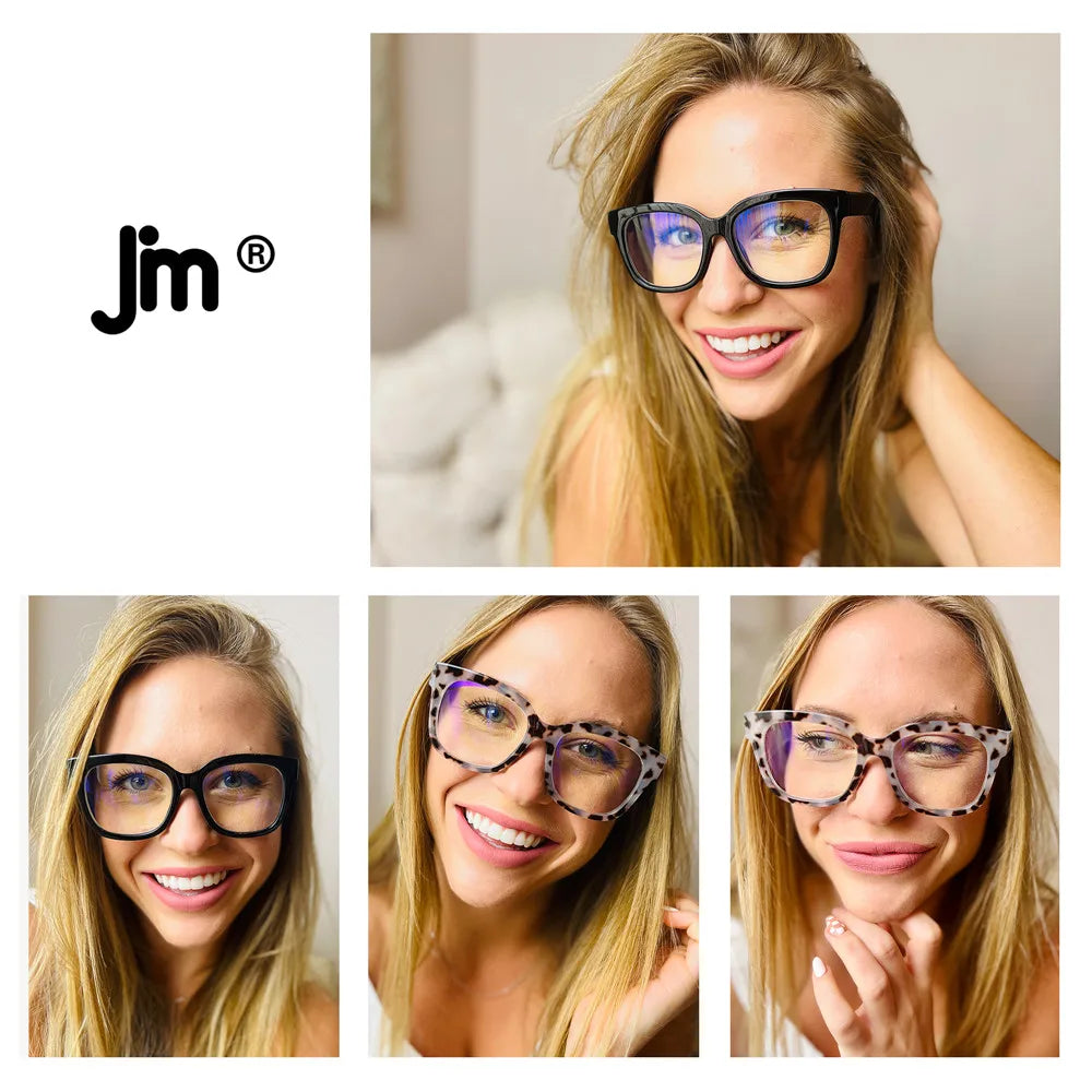 JM Anti Blue Light Square Reading Glasses for Women - Spring Hinge Presbyopia Glasses with Diopters 1 to 4.0