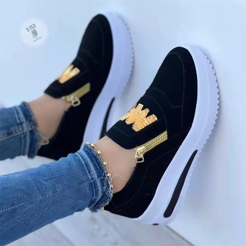 Women's Casual Sneakers, M Print, Side Zipper, Platform, Plus Size, Vulcanized, Zapatillas Mujer, Sapato Plataforma Feminino