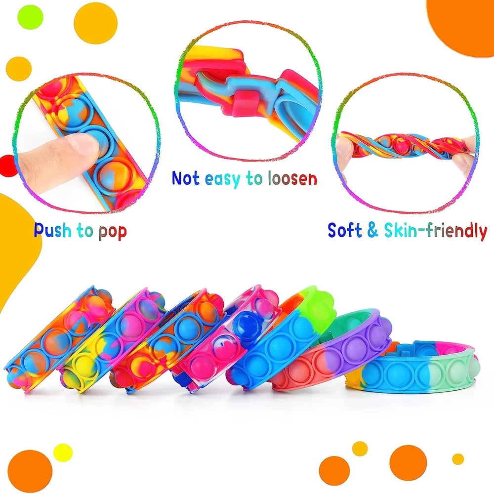 12PCS Fidget Toy Pop Bracelets, Party Favor Bubble Bracelets, Sensory Stress Reliever Toys for Kids, Children's Gifts