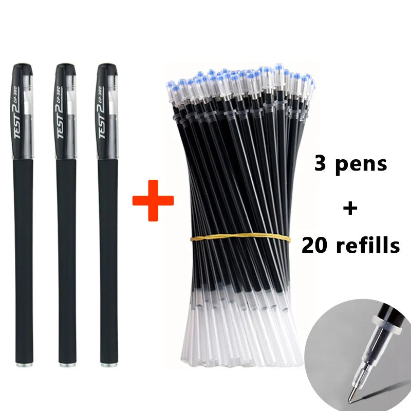 Gel Pen Set: Black, Blue, Red, 0.5mm Bullet Tip, School & Office Supplies, Kawaii Stationery Accessories 3+20 Refill