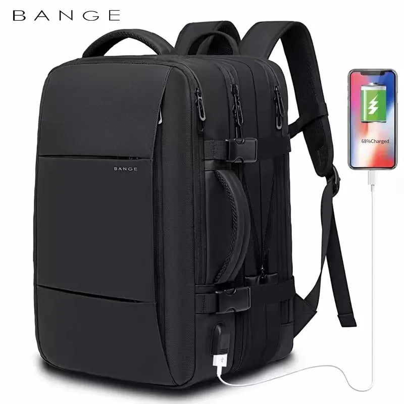 BANGE Travel Backpack - Men's Business and School Expandable USB Bag - Large 17.3" Laptop Capacity - Waterproof and Fashionable Backpack"