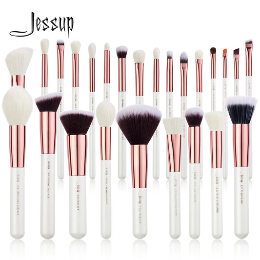 Jessup Professional Makeup brushes set ,6- 25pcs Makeup brush Natural Synthetic Foundation Powder Highlighter Pearl White T215