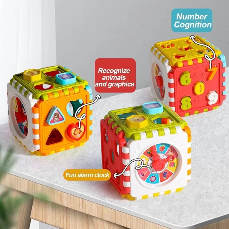 Puzzle Block Toy Shape-Matching Hexahedron with Number Graphics for Babies