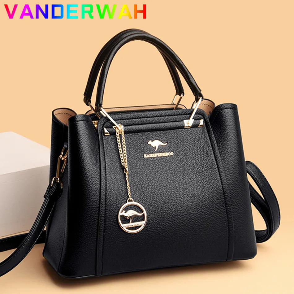 Luxury Soft Leather Handbags for Women - 3-Layer Large Capacity Shoulder and Crossbody Messenger Tote