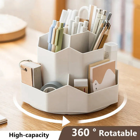 360° Rotatable Large Desk Pen Holder with 9-Grid Storage, Ideal for School and Office Stationery Organization