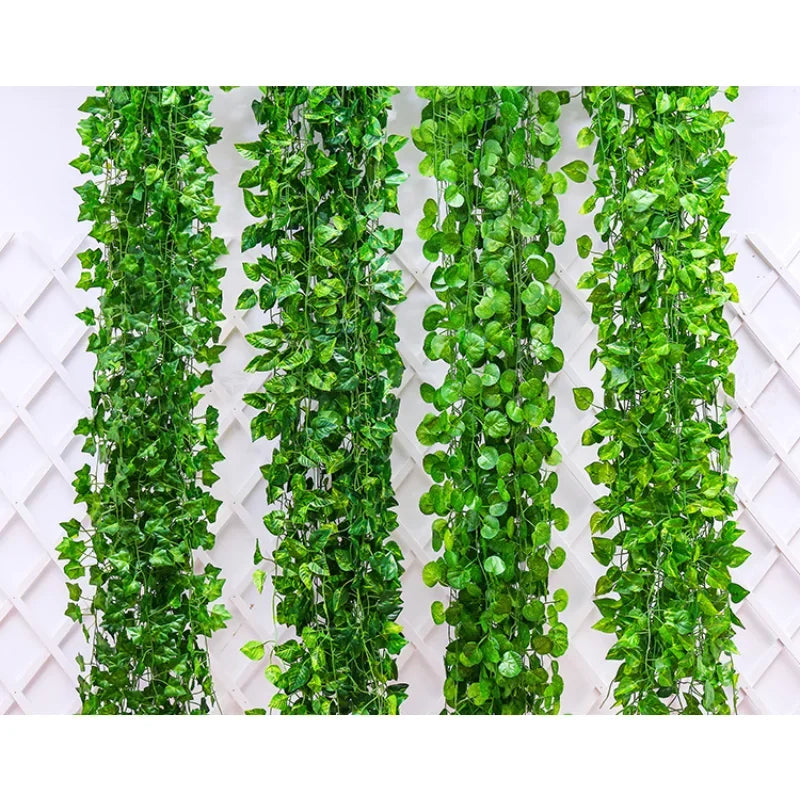 2.2M Artificial Plant Green Ivy Leaf Garland Silk Wall Hanging Vine Home Garden Decoration Wedding Party DIY Fake Wreath Leaves