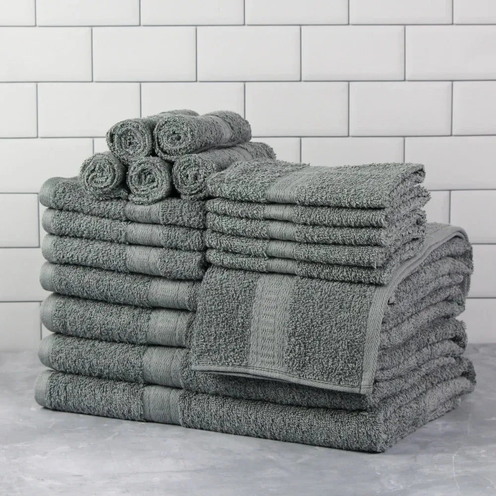 Mainstays Solid 18-Piece Bath Towel Set, School Grey  bath towels  face towel  bath towel  bath towels for adults