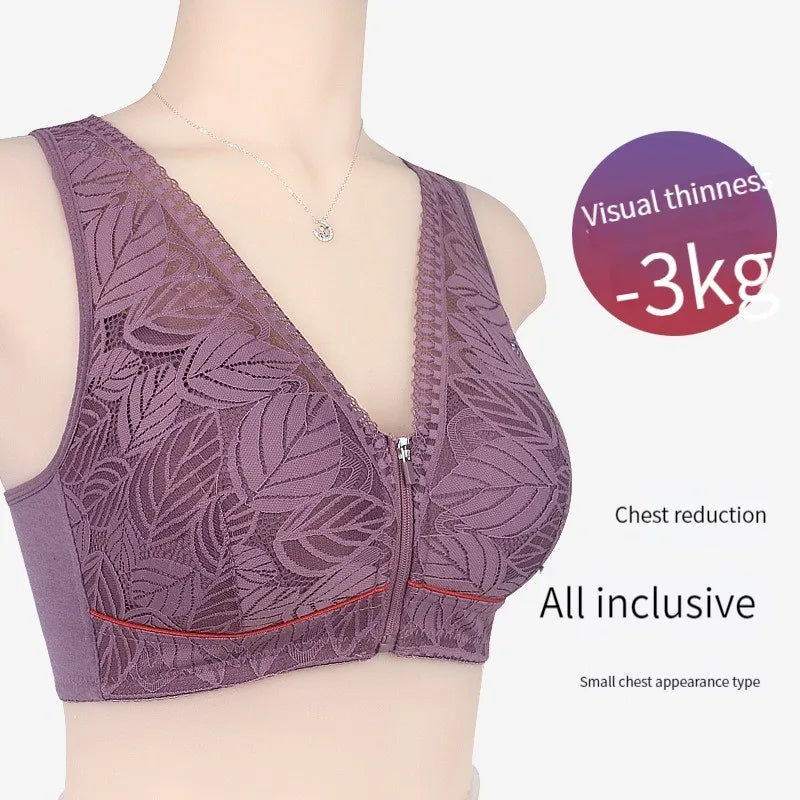 Breathable Cotton Tank Top Bra for Elderly Women - Lace Detail, No Underwire, Large Sizes Available