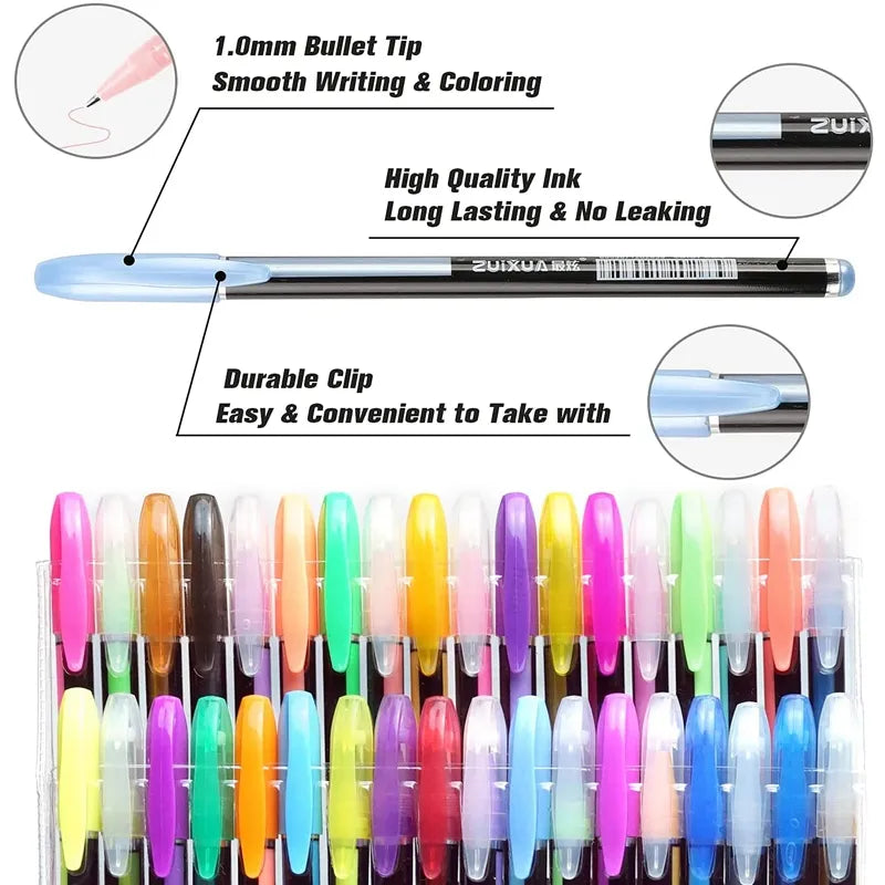 12/24 Metallic Glitter Gel Pens for School, Office, Adult Coloring, Journals, Drawing, and Art Markers.