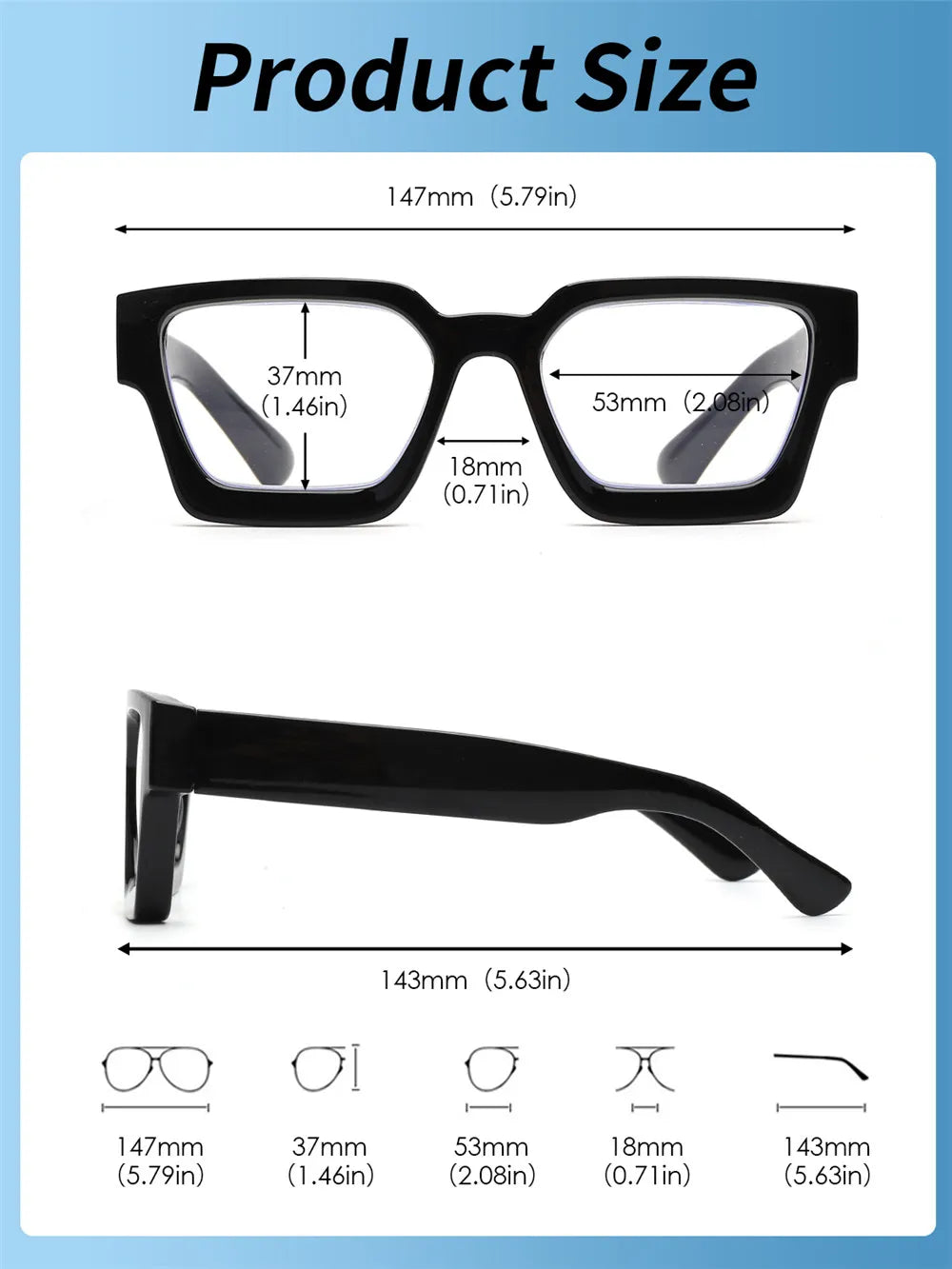 JM Square Blue Light Blocking Reading Glasses - Computer Reader for Women and Men - Presbyopic Glasses