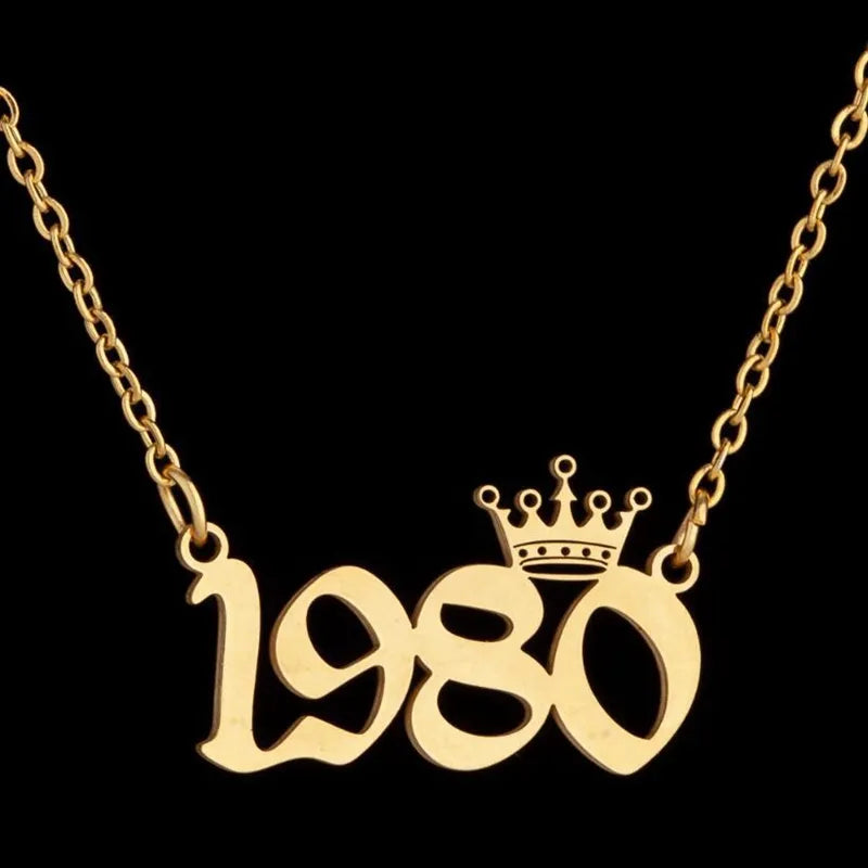 Fashion Gold Color Year Necklace for Women Charm Stainless Steel Crown Pendant Chain Choker Birthday Party Friends Jewelry Gift