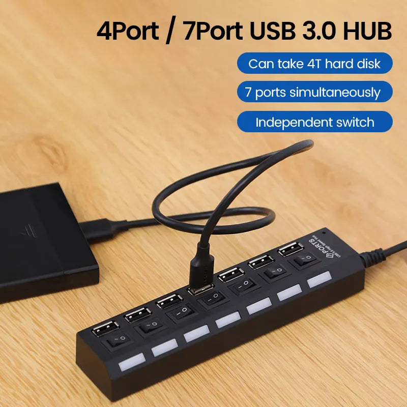 OLAF USB HUB 2.0 4/7 Port Multiple Expander USB 2.0 Hub with Switch Multi USB Splitter Hub Use Power Adapter Computer Accessorie