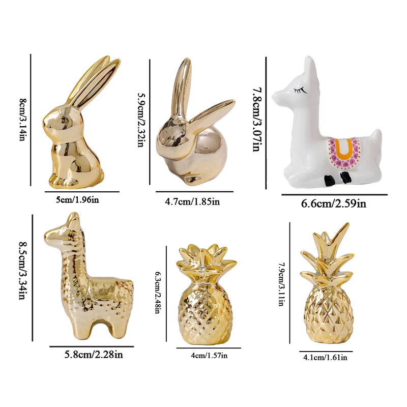 Gold Rabbit Ceramics Figurines Creative Animal Table Ornament Cute Alpaca Home Desktop Decoration White Rabbit Bedroom Ornament