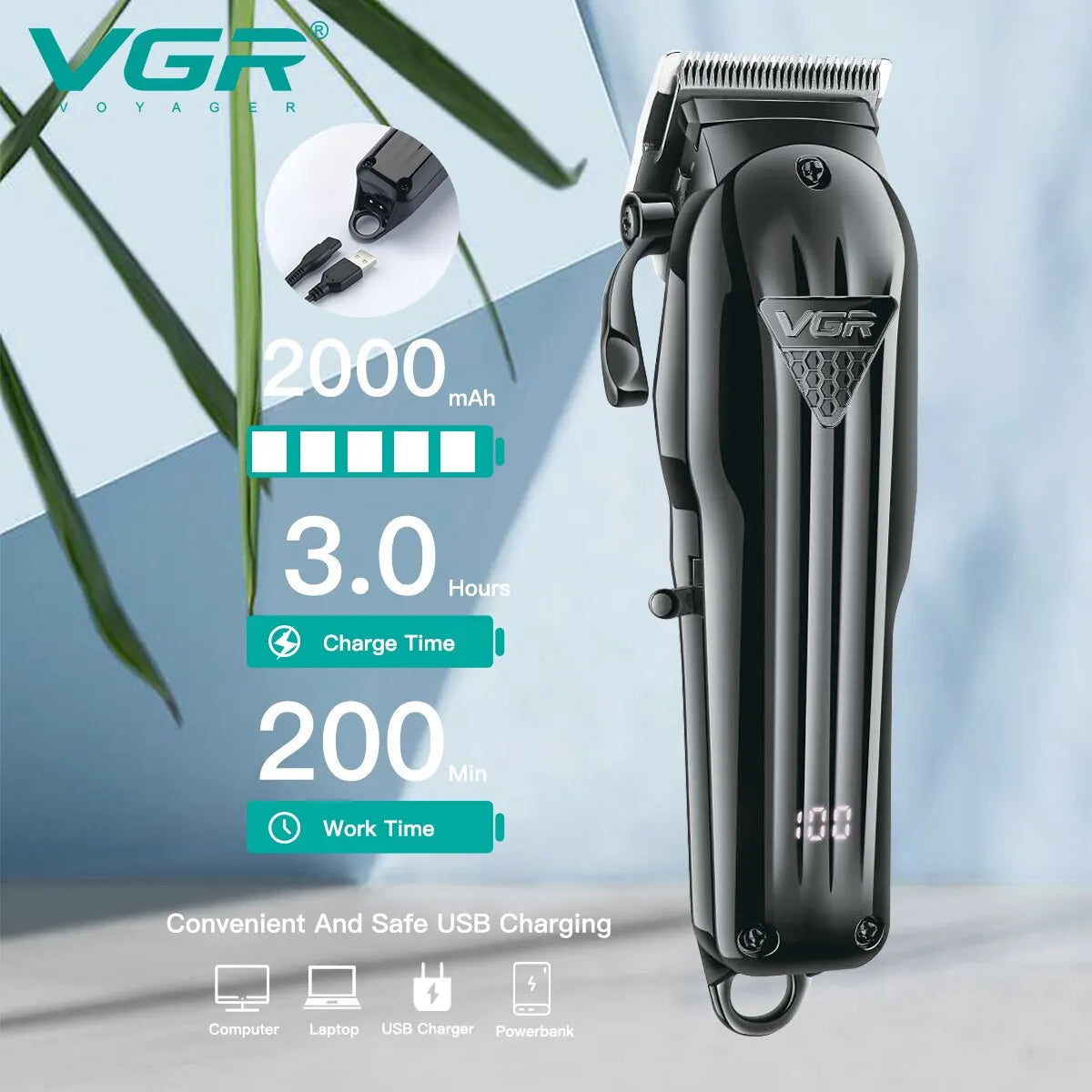 VGR Hair Clipper Professional Hair Cutting Machine Hair Trimmer Adjustable Cordless Rechargeable V 282