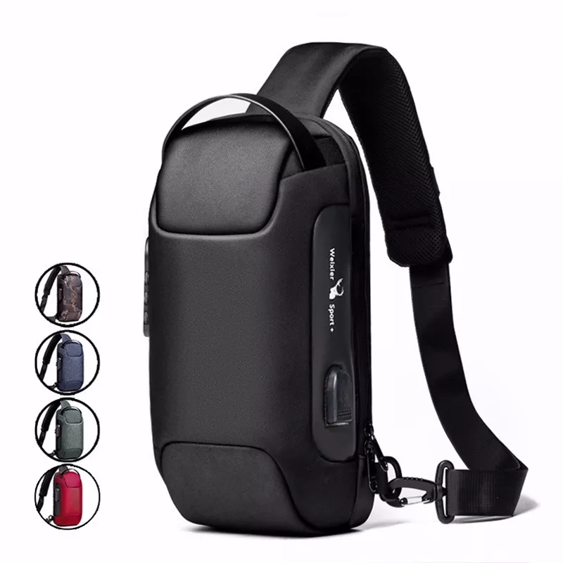 Men's Sling Backpack with USB Charge Port - Anti-theft Travel Crossbody Bag for Motorcycle Riders - Side Shoulder Chest Rucksack