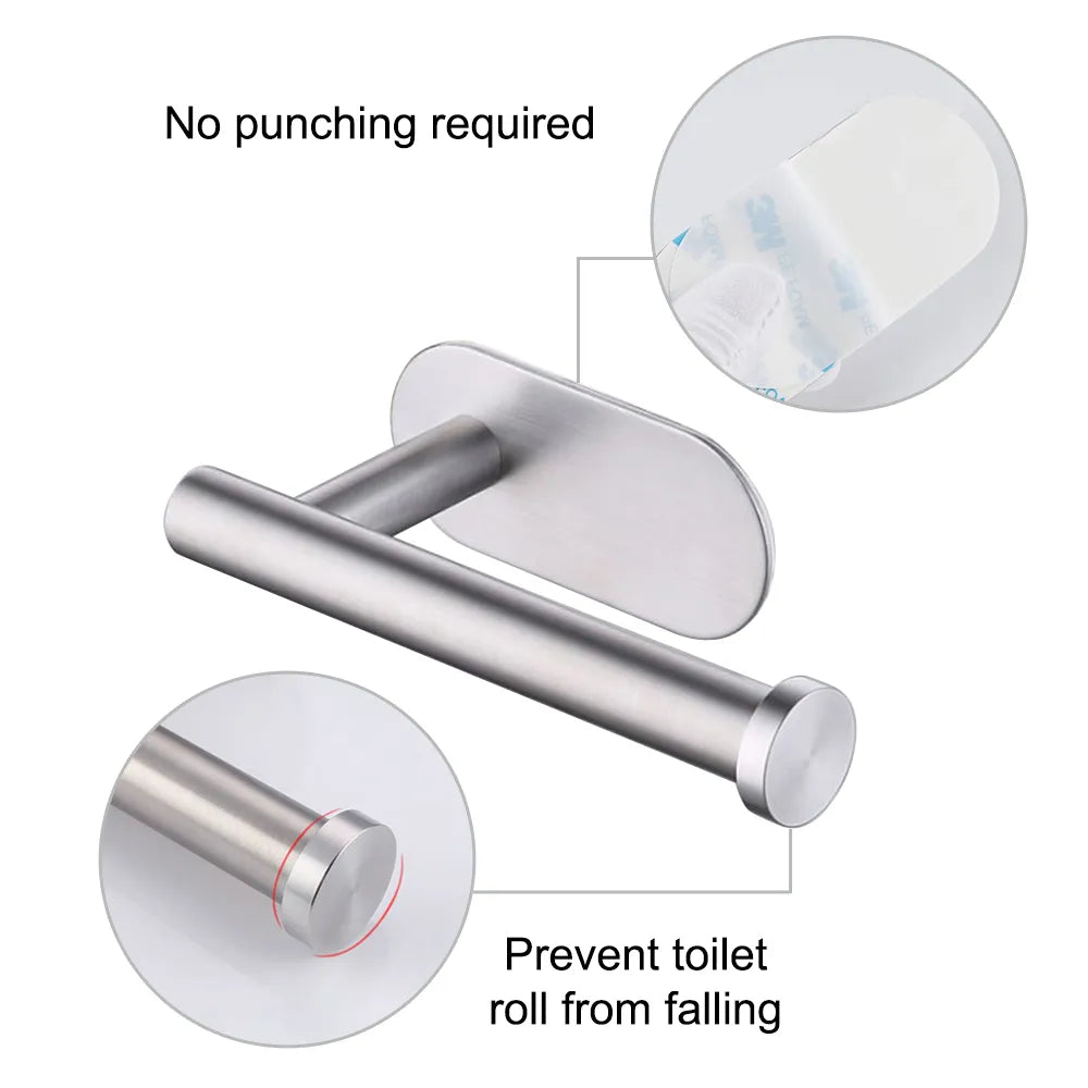 Self-Adhesive Stainless Steel Toilet Paper Holder, Wall Mount, No Punching, for Bathroom/Kitchen