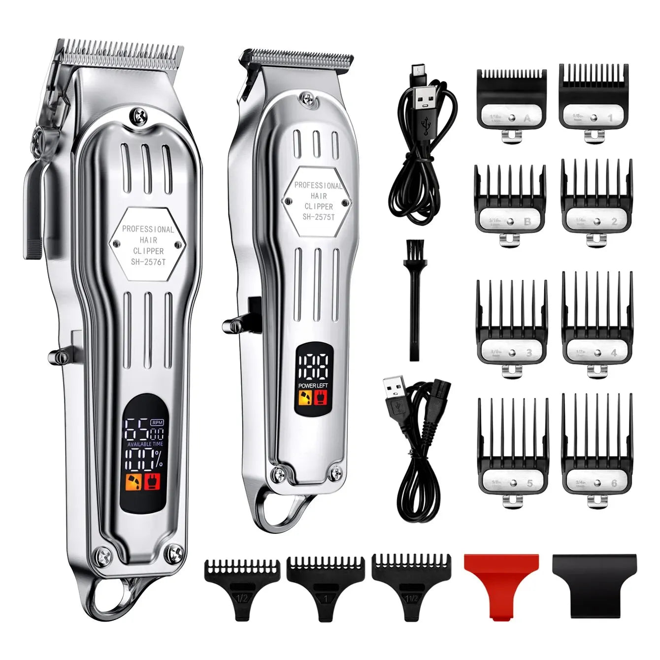 2 in 1 Full Metal Combo Kit Barber Hair Clipper For Men Professional Electric Beard Hair Trimmer Rechargeable Haircut