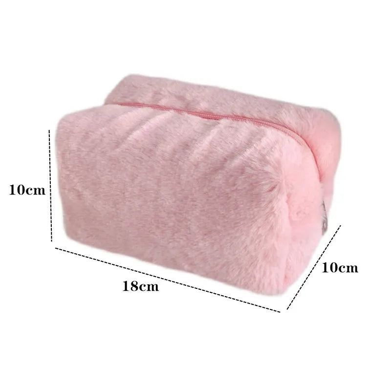 Soft Fur Makeup Bags for Women - Travel Cosmetic Organizer Case for Young Ladies and Girls - 1 Pc Solid Handbag