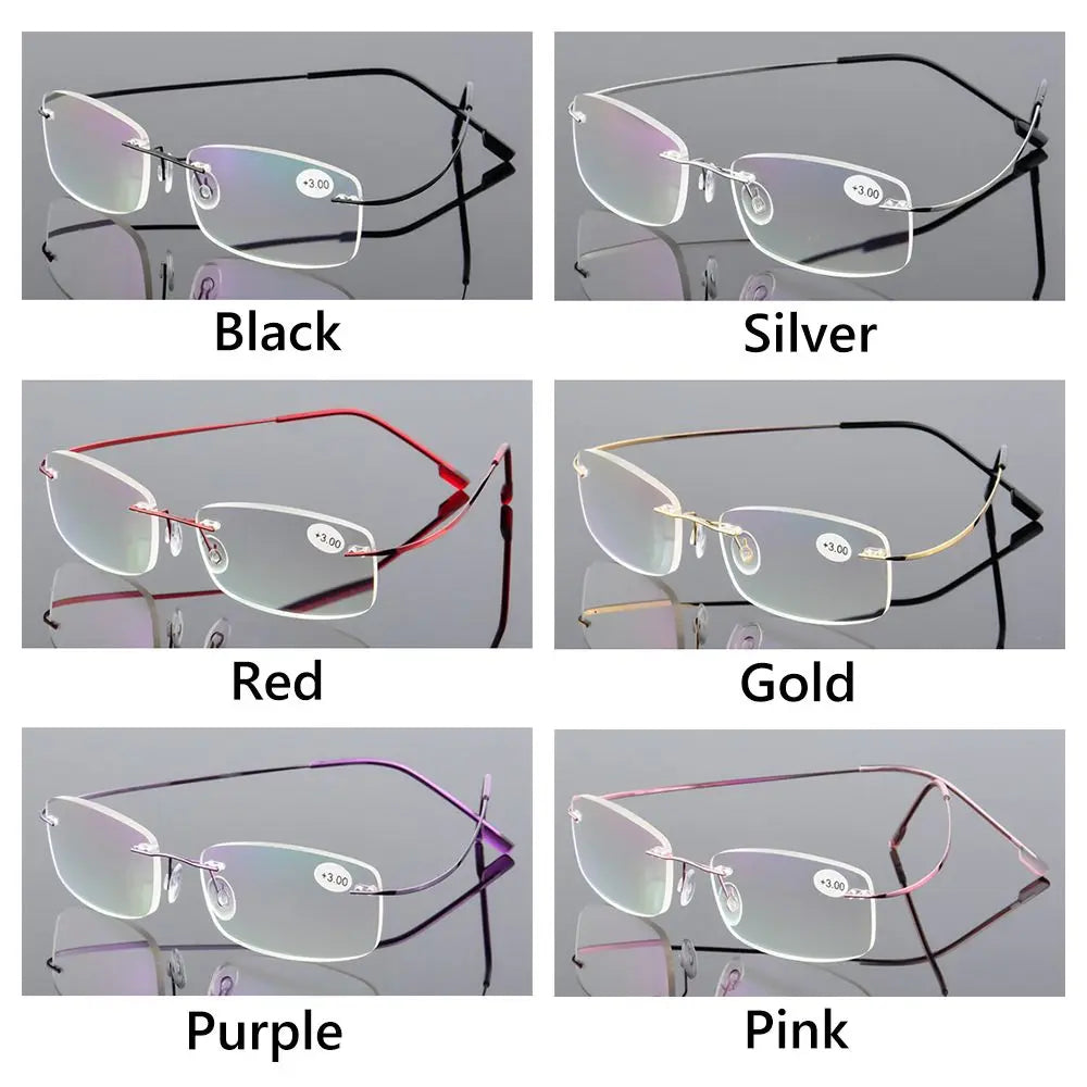 Classic Rimless Memory Titanium Magnetic Reading Glasses - Men and Women - Presbyopia Eyeglasses +1.0~+4.0 Strength