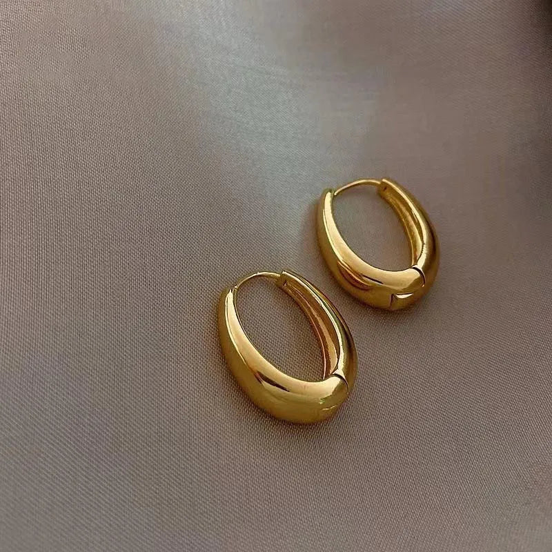 2024 New Classic Copper Alloy Smooth Metal Hoop Earrings For Woman Fashion Korean Jewelry Temperament Girl's Daily Wear earrings