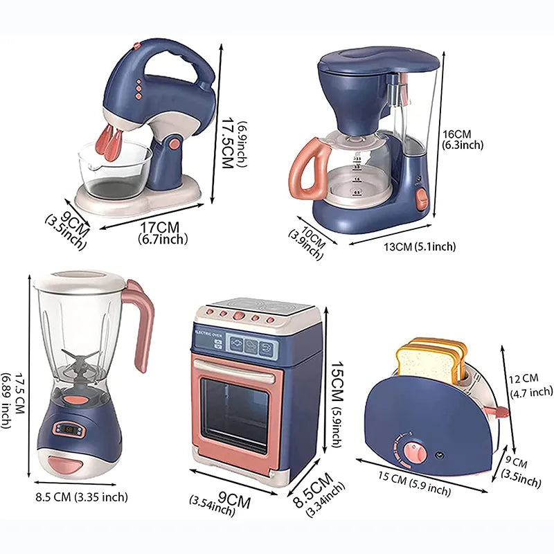 Mini Household Appliances Kitchen Toys, Pretend Play Set with Coffee Maker Blender Mixer and Toaster for Kids Boys Girls Gifts