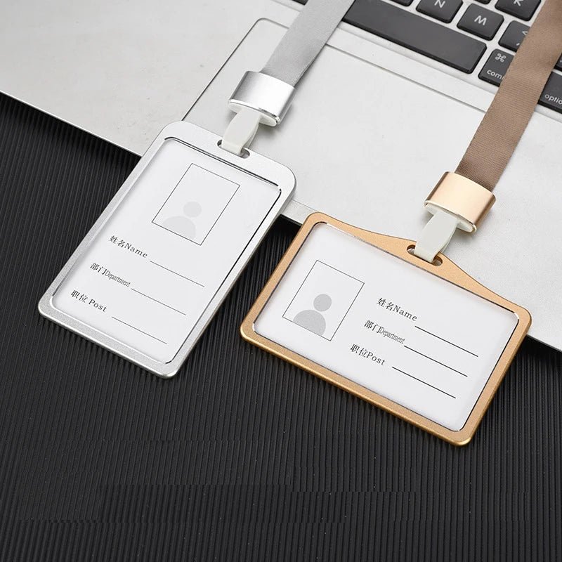 Fashion Card Cover Women Aluminum Alloy Work Name Card Holders Business Work Card ID Badge Lanyard Holder Metal Bags Case