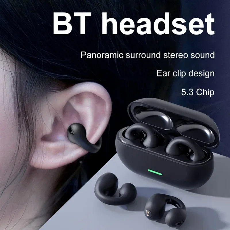 NEW T75 Wireless Earbuds Stereo Bass Sports Headset Ear-Clip Bluetooth Headphones Bone Conduction Earphone with Mic For Phone