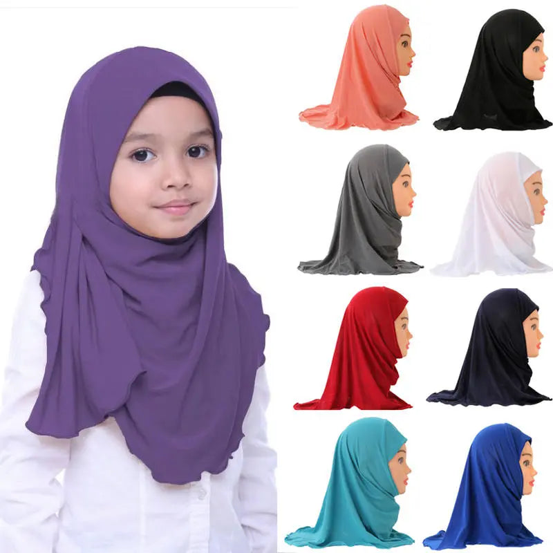 H061 Beautiful plain small girl hijab simple cute hijab hats women's caps can fit 2-6 years old girls